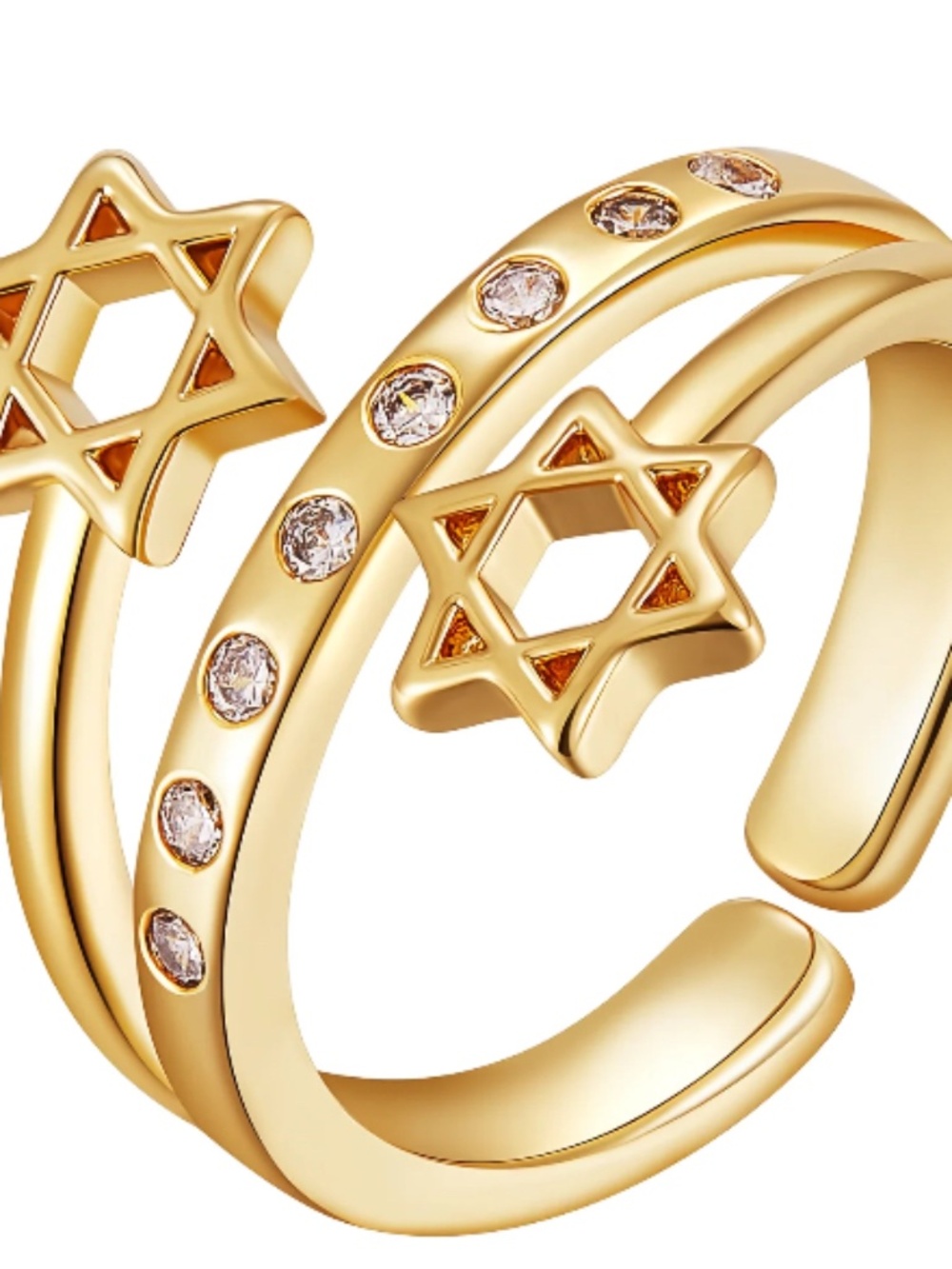 Cz Adjustable Open Ring For Women Plated Star Of David Finger Jewelry16.9mm
